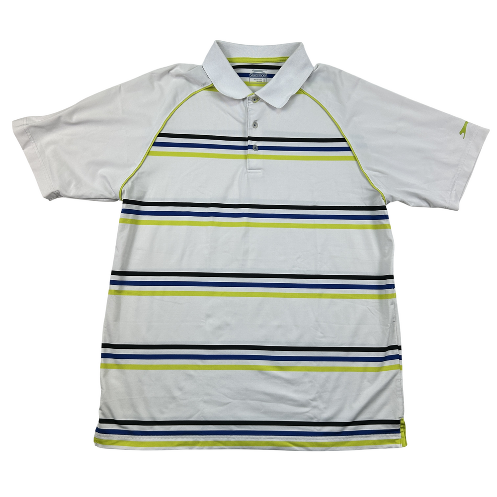 Slazenger Polo Shirt Mens Large White Striped Golf Tennis Moisture Wicking